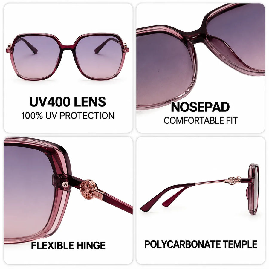 Noxara | Gradient Purple Large Full Rim Square Sunglasses for Women [Polarized]