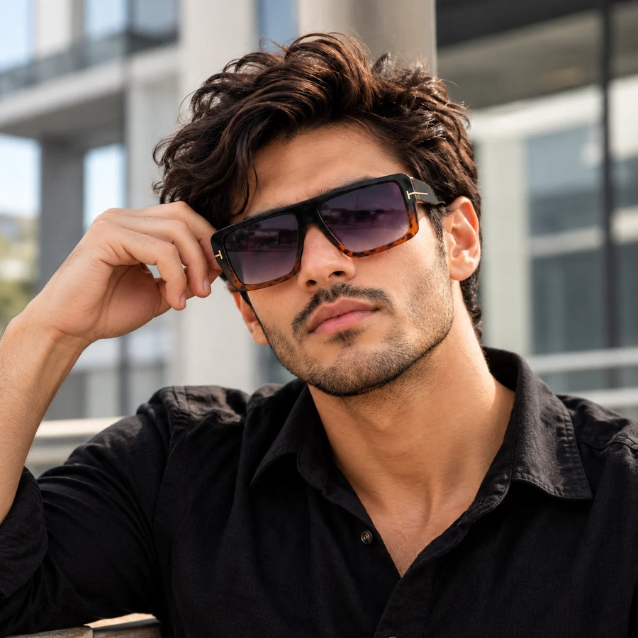 Helios | Havana and Golden Oversized Full Rim Square Sunglasses for Men & Women [UV-protected]