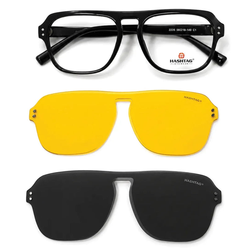 Typhora | Grey Large Full Rim Haxagonal Clip-on for Men & Women [Clip-on]