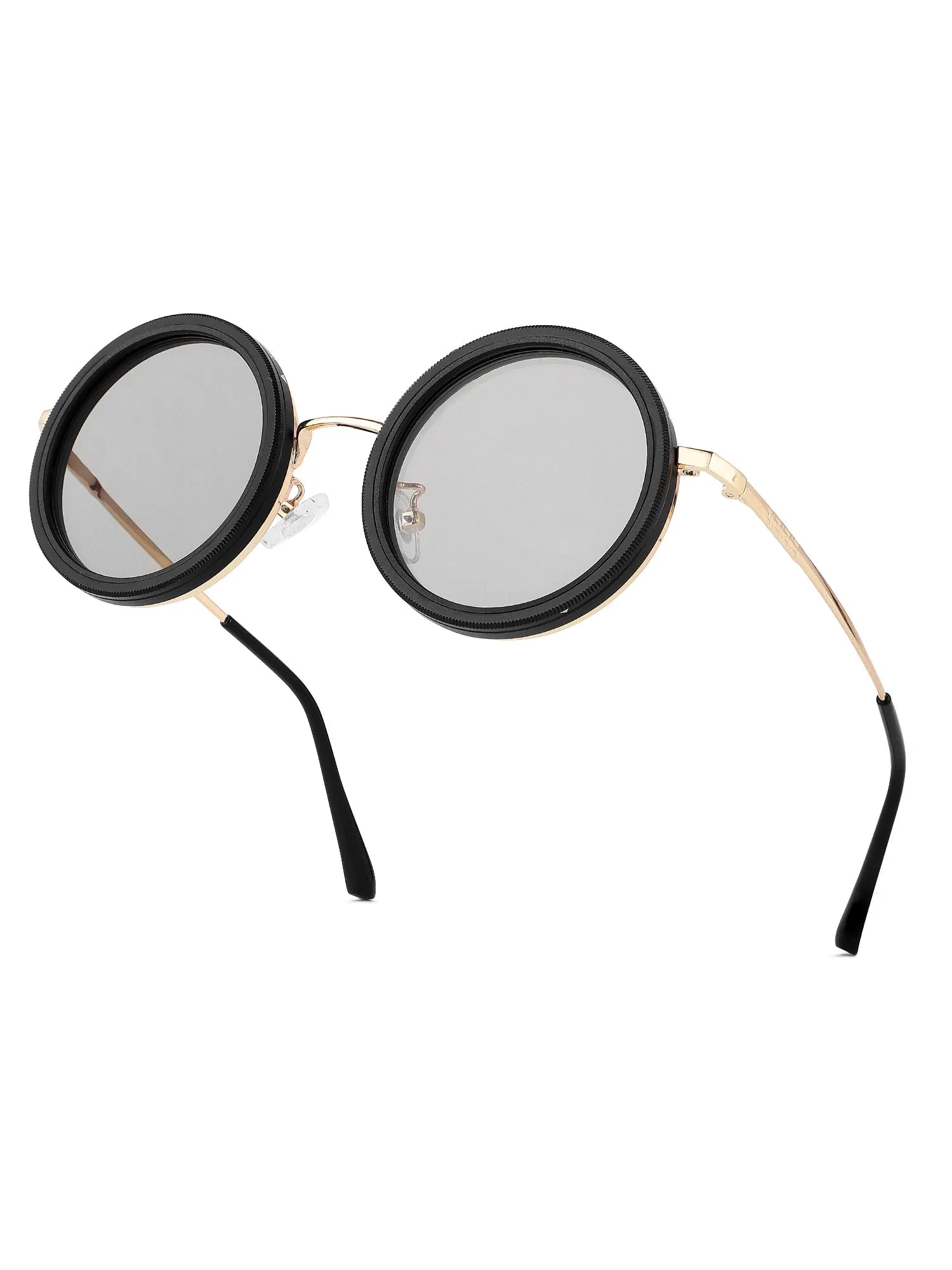 APERTURE SB | Golden & Black Large Full Rim Round Sunglasses for Men & Women [Tint Adjustable]
