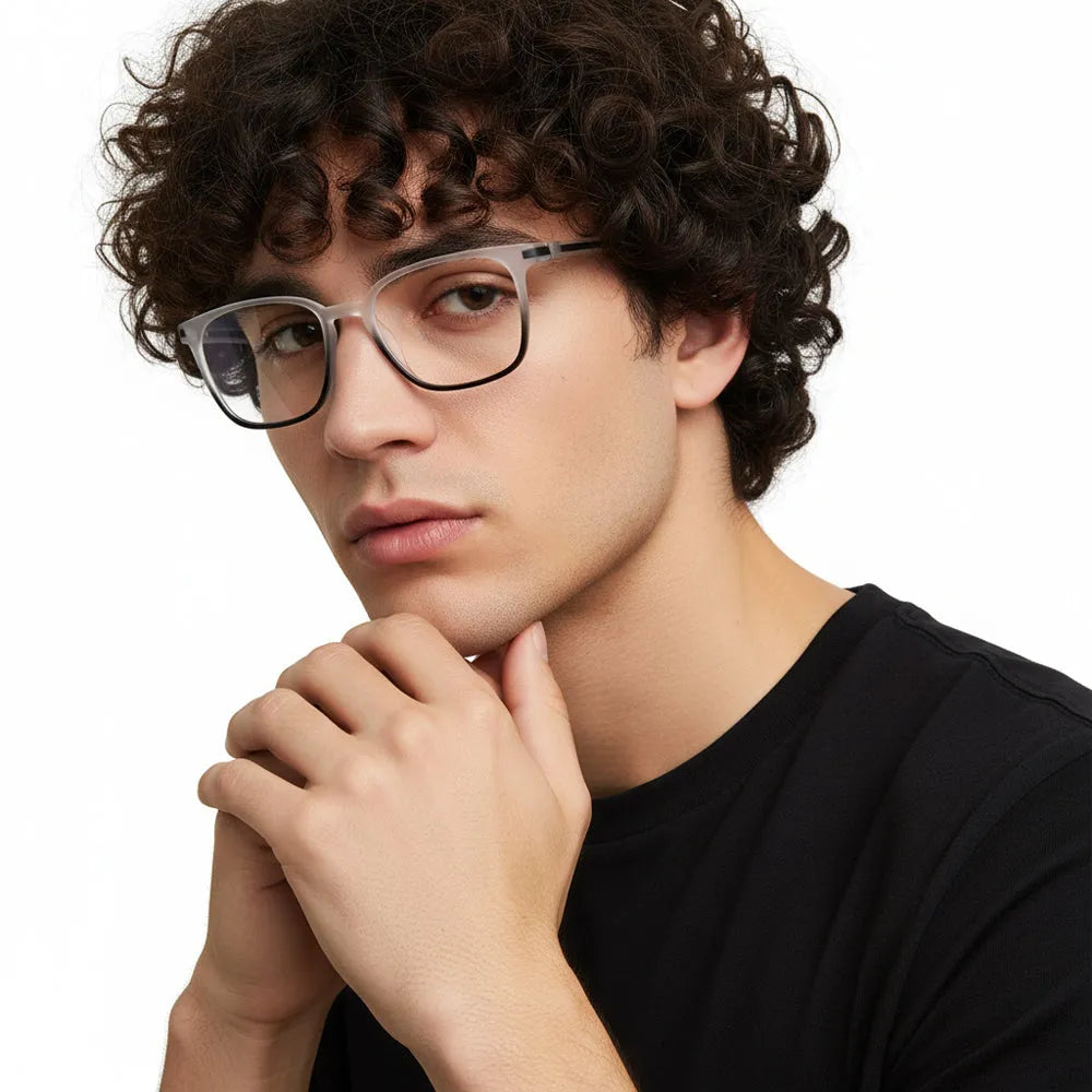 Blokz | Transparent White & Black Medium Full Rim RECTANGLE Computer Glasses for Men & Women [Blue Block]