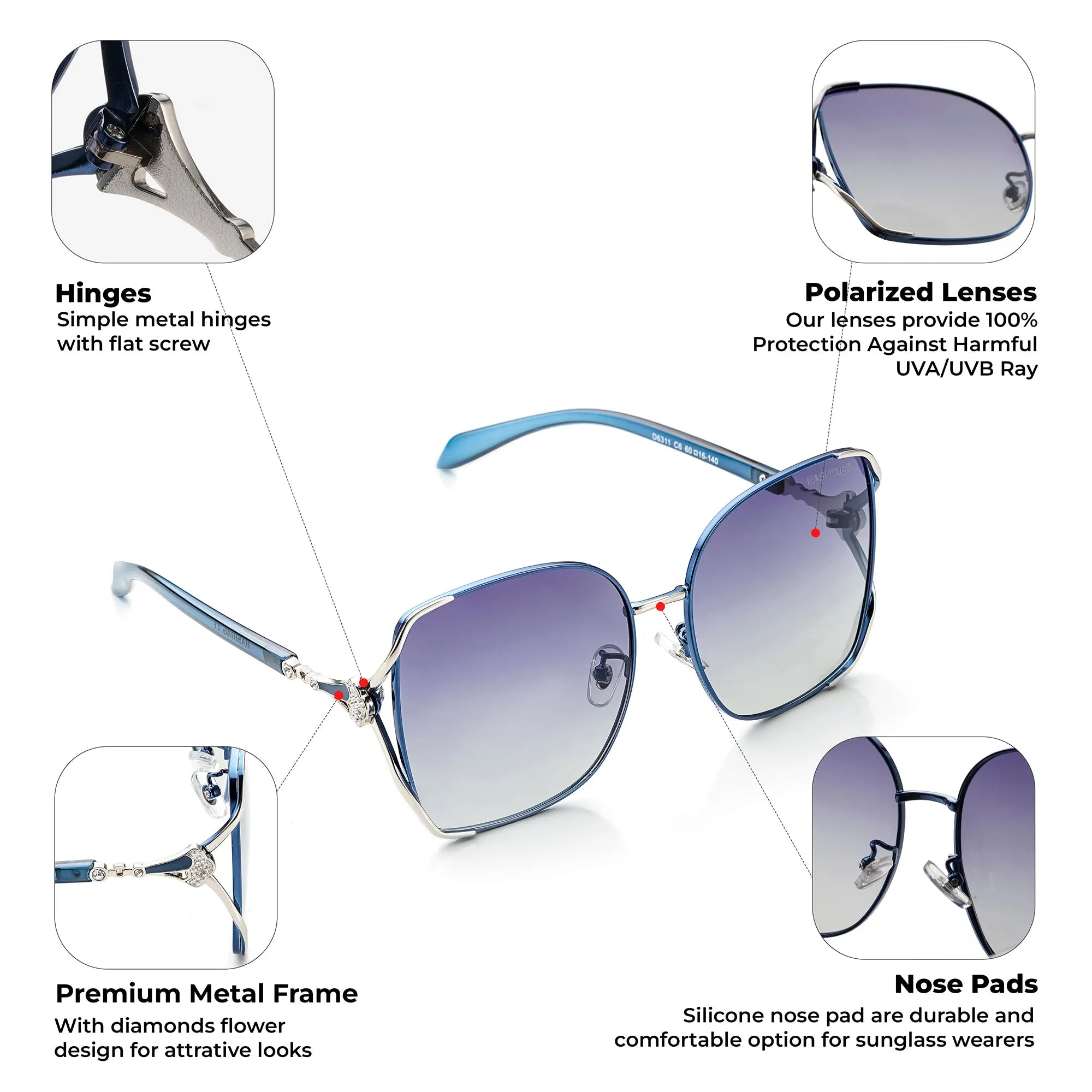 JOINTON | Gradient Blue Large Full Rim Square Sunglasses for Women [Polarized]