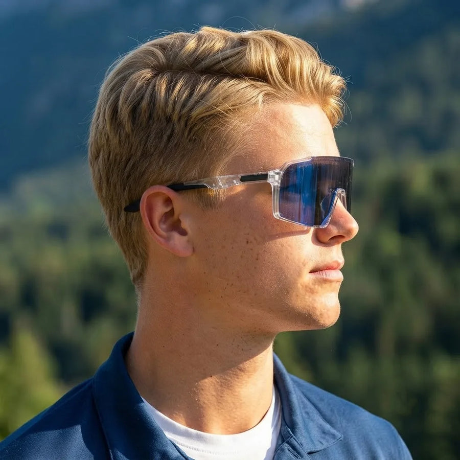 Swift | Transparent Large Full Rim Visor Sports Sunglasses for Men & Women [Mirrored]