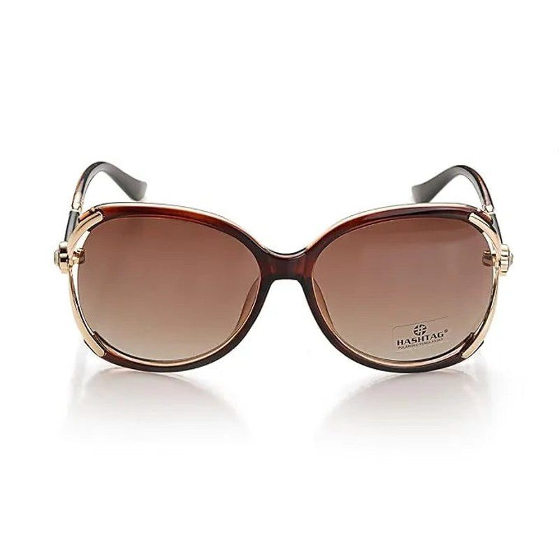Saffron Brown Large Full Rim Oval Sunglasses for Women — Hashtag Eyewears