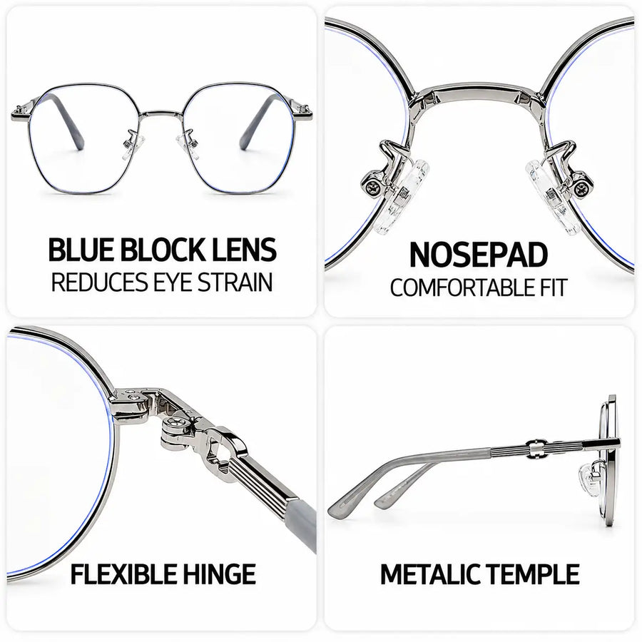 Frostis | Silver Small Full Rim Hexagonal Computer Glasses for Men & Women [Blue Block]