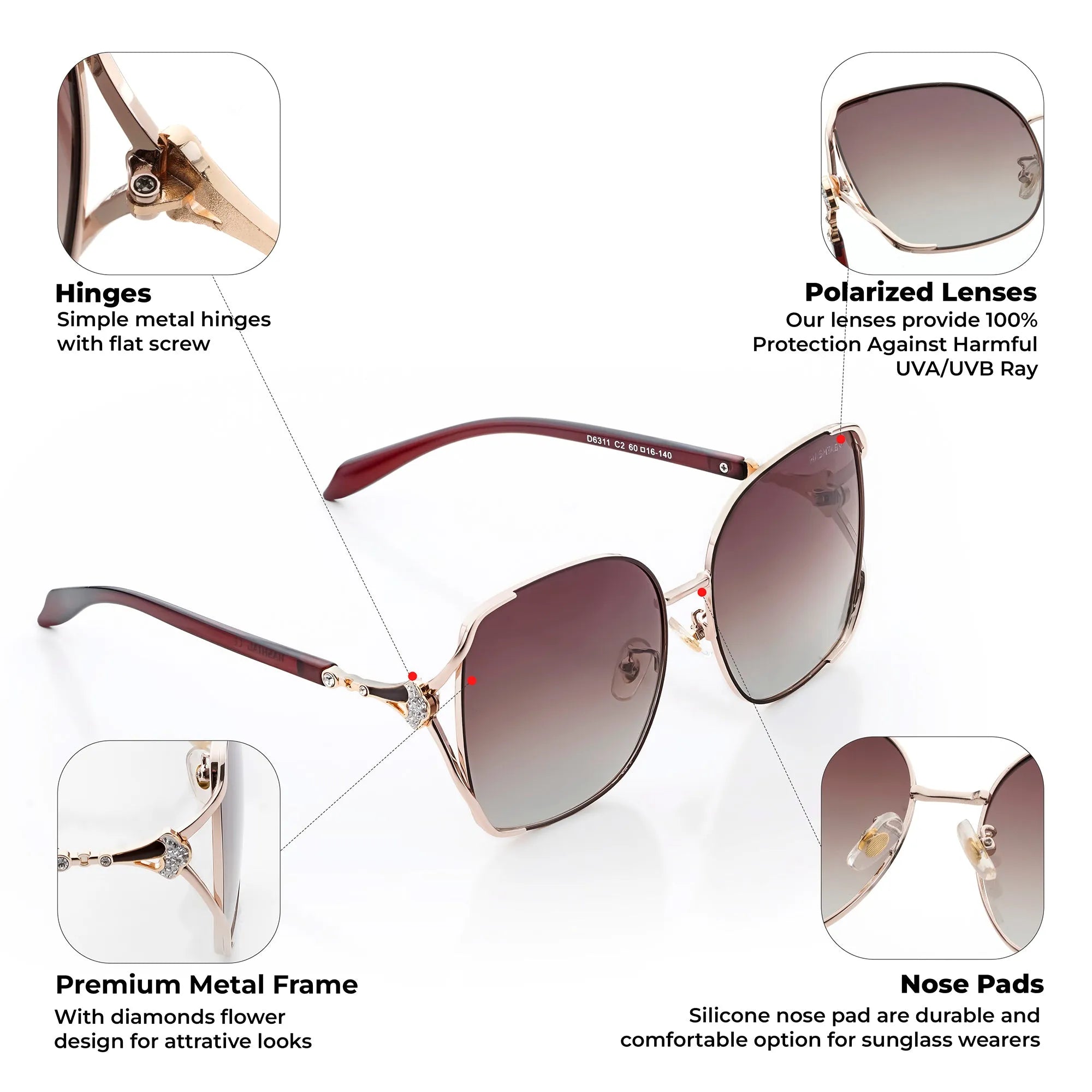 JOINTON | Gradient Brown Large Full Rim Square Sunglasses for Women [Polarized]