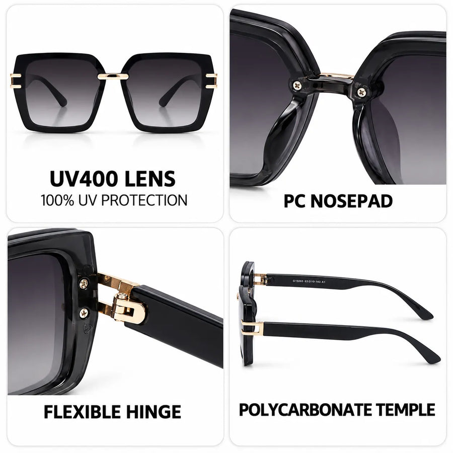 Valoria | Black Large Full Rim Square Sunglasses for Women [UV-protected]