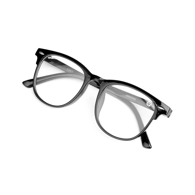 HASHTAG Blue Block Wayfarer Polycarbonate Transparent Eyeglasses for Men and Women -AB13-1957-Black