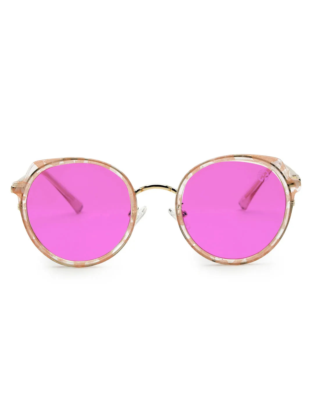 Photogrey | Texture Pink & Golden Medium Full Rim Round Sunglasses for Men & Women [Photochromic]