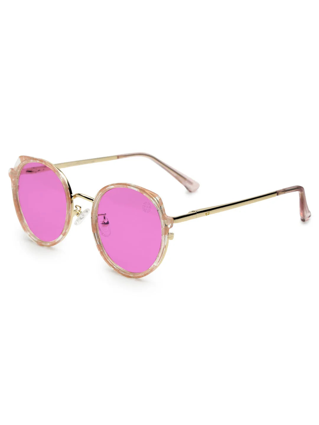 Photogrey | Texture Pink & Golden Medium Full Rim Round Sunglasses for Men & Women [Photochromic]
