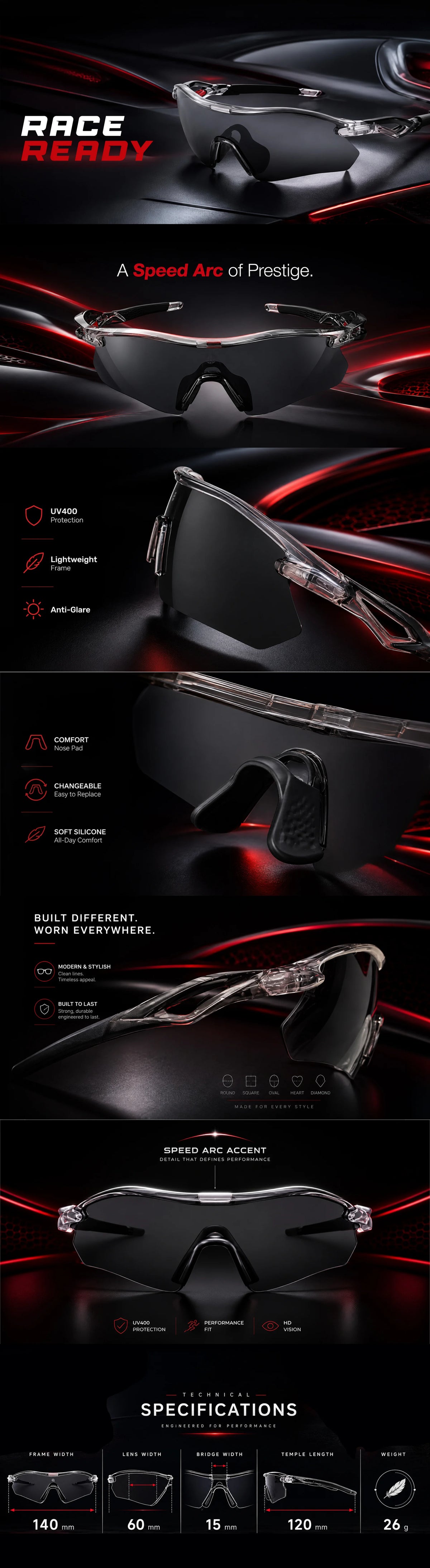 Falcon | Transparent Grey Large Half Rim Shield Sports Sunglasses for Men & Women [Mirrored]