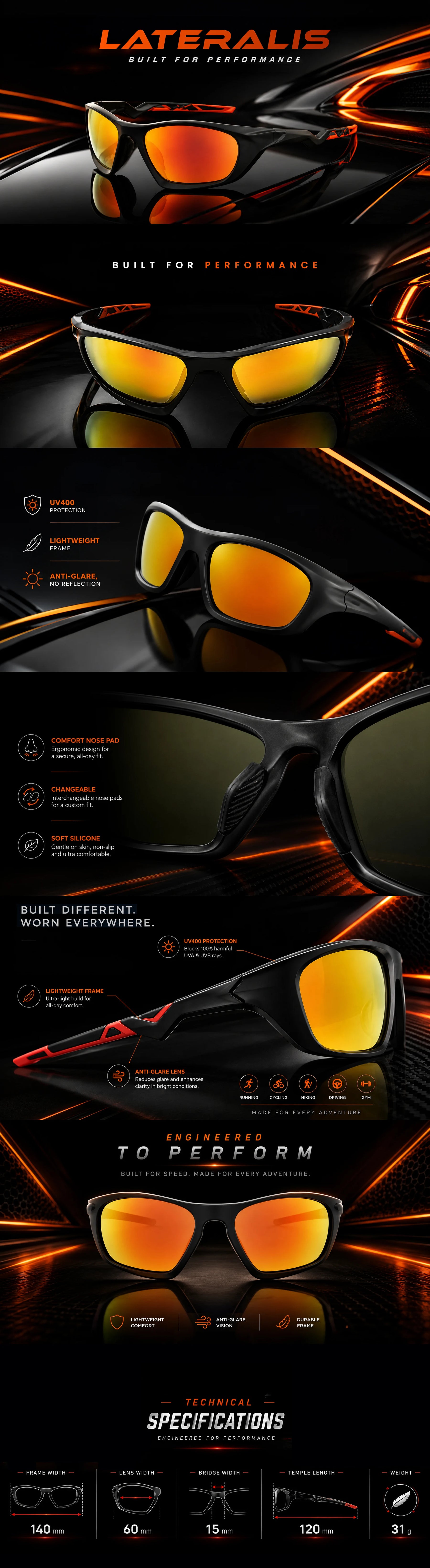 Lateralis | Black Large Full Rim Wraparound Sports Sunglasses for Men & Women [Mirrored]
