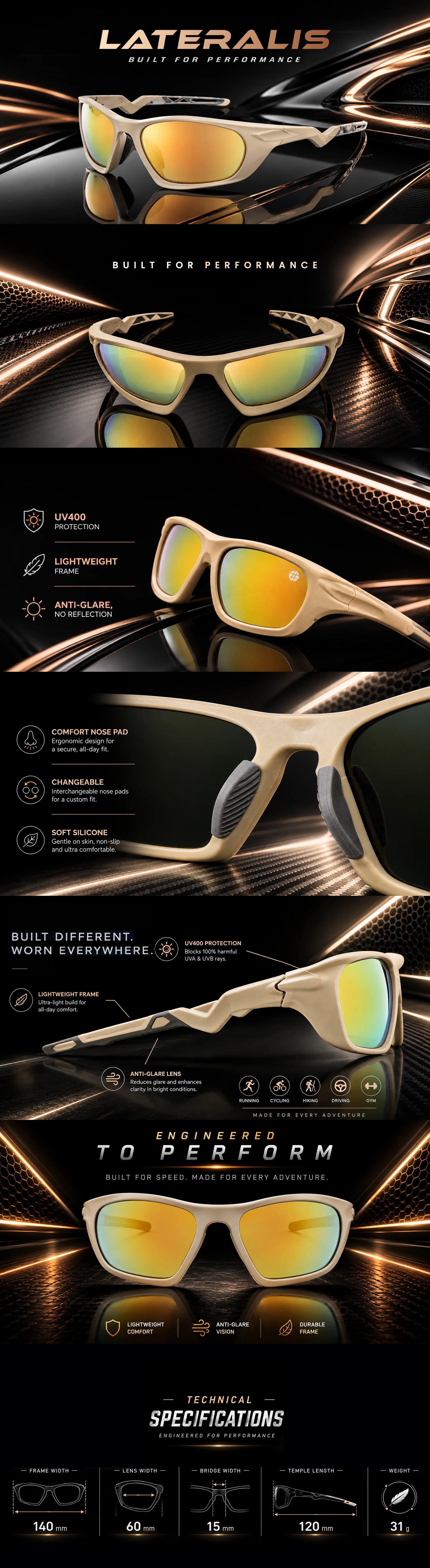 Lateralis | Cream Large Full Rim Wraparound Sports Sunglasses for Men & Women [Mirrored]