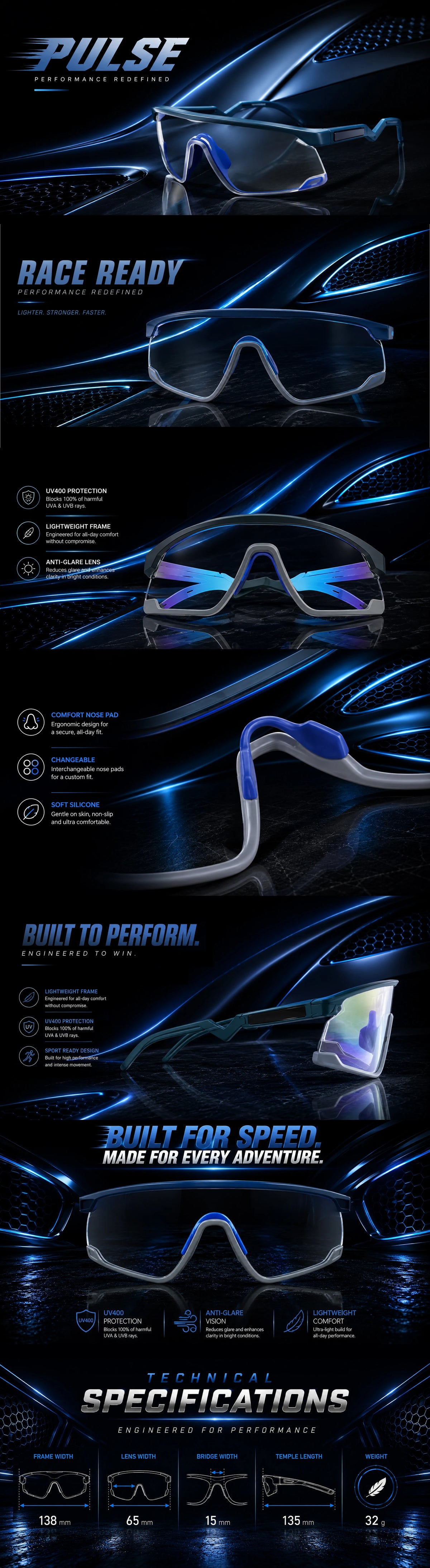Pulse | Mate Green & Grey Large Half Rim Shield Sports Sunglasses for Men & Women [MIRRORED]