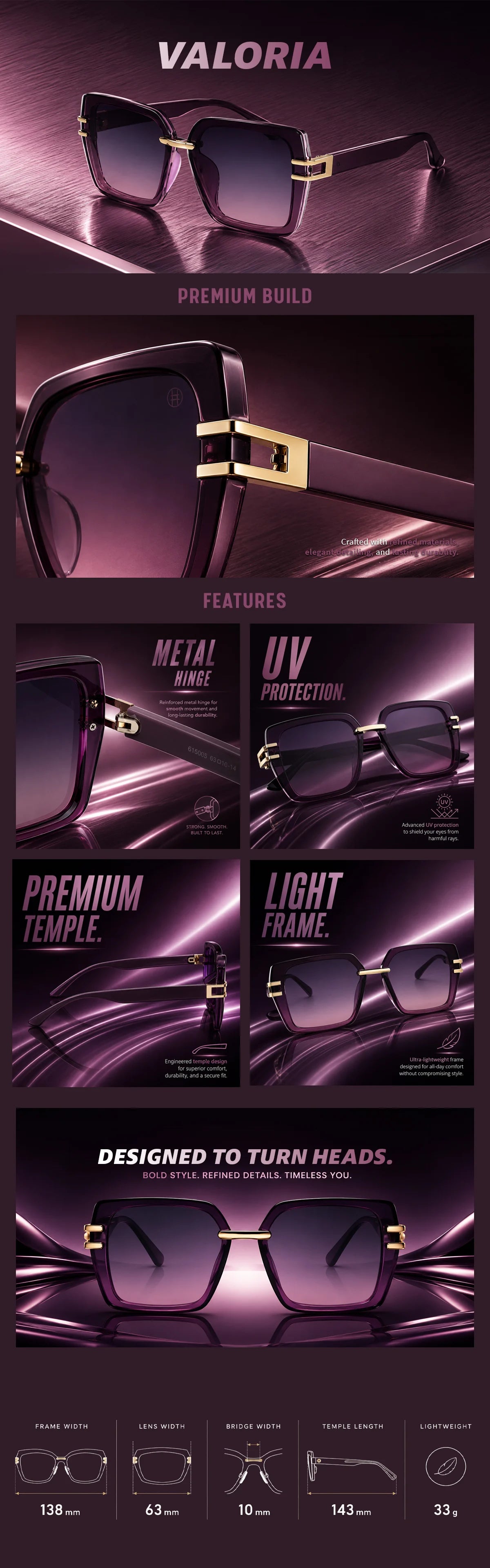 Valoria | Purple Large Full Rim Square Sunglasses for Women [UV-protected]