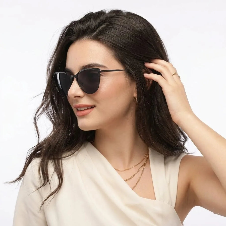 Hestara | Black Medium Full Rim Cat eye Sunglasses for Women [UV-protected]