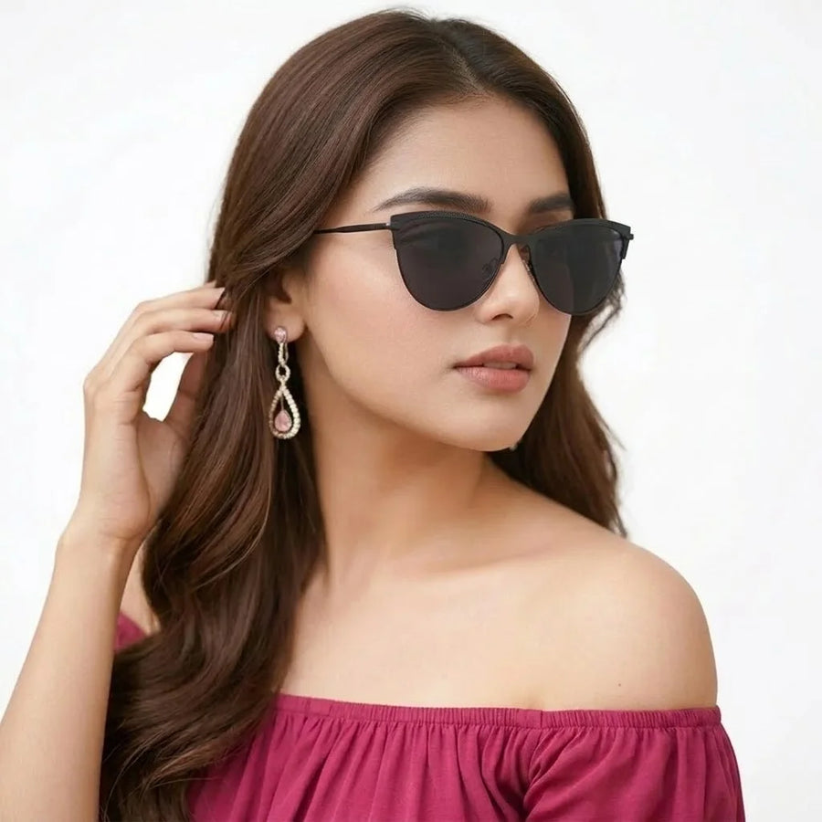 Hestara | Black Medium Full Rim Cat eye Sunglasses for Women [UV-protected]