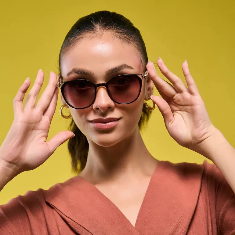 Vortex | Brown Medium Full Rim Round Sunglasses for Women [UV-protected]