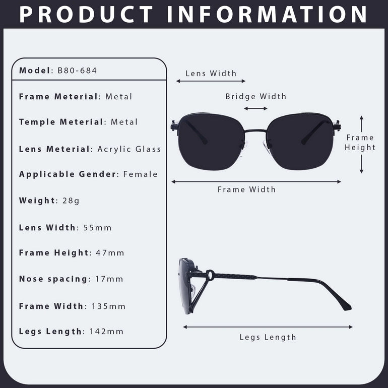 Hashtag Elysia Square Sunglasses for Women - B80-684 Black