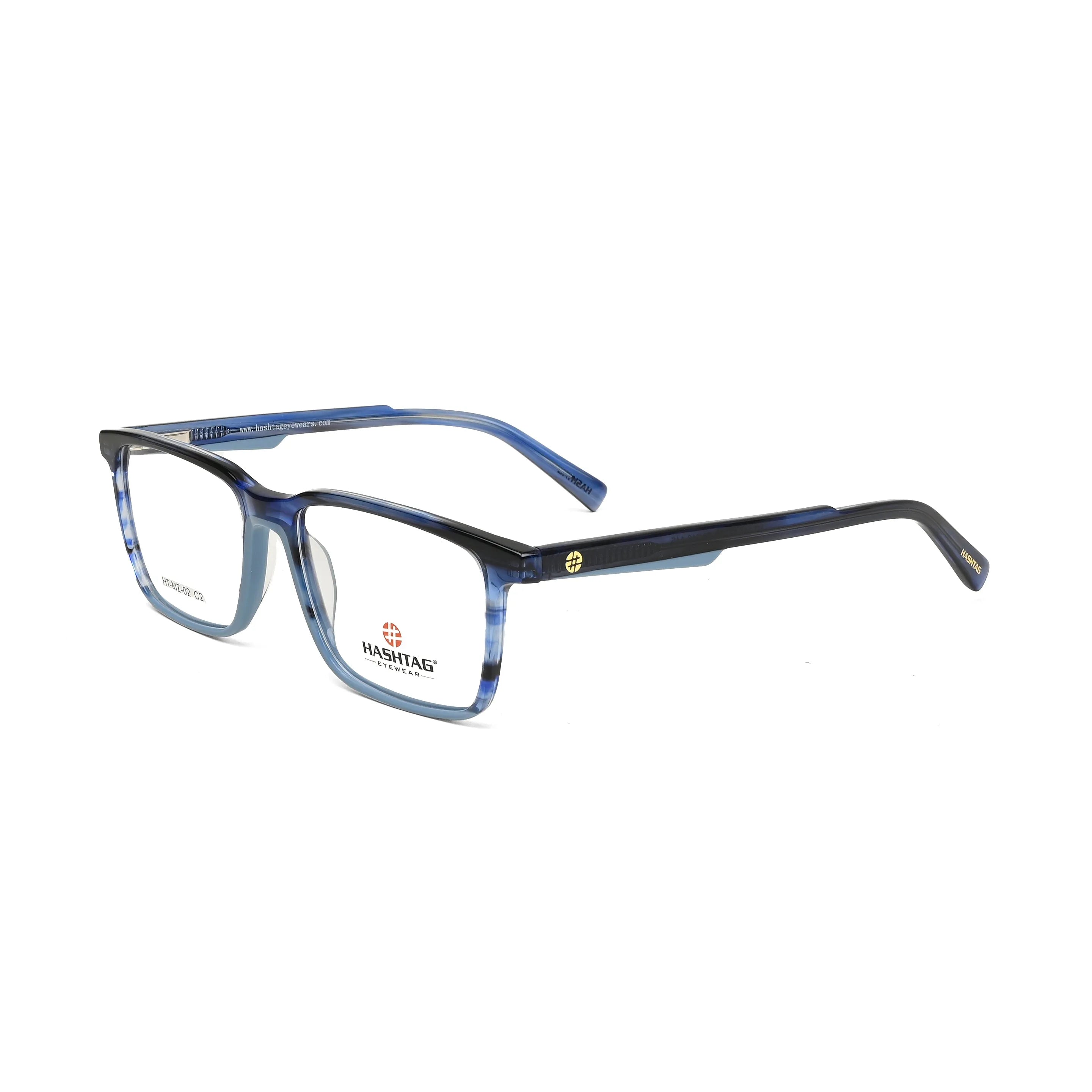 Frostar | Havana Blue Texture Medium Full Rim Square with Spring Hinges Eyeglasses for Men & Women [Demo Lens]