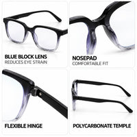 Celestia | Gradient Black Medium Full Rim Wayfarer Computer Glasses for Men & Women [Blue Block]