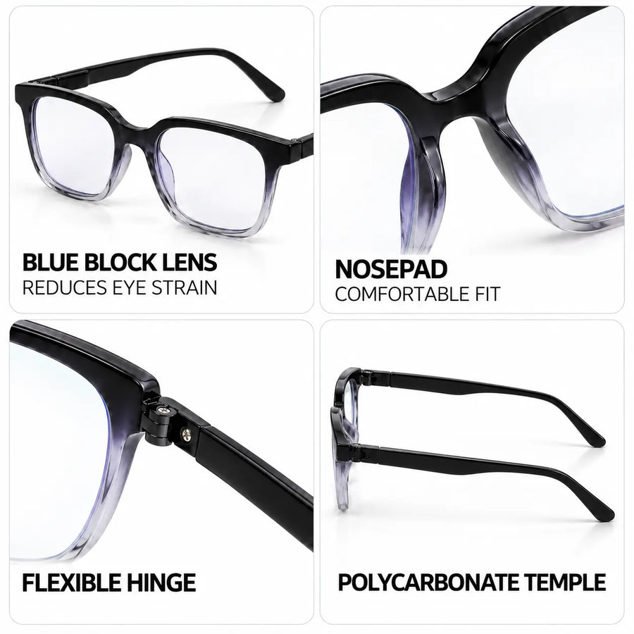 Celestia | Gradient Black Medium Full Rim Wayfarer Computer Glasses for Men & Women [Blue Block]