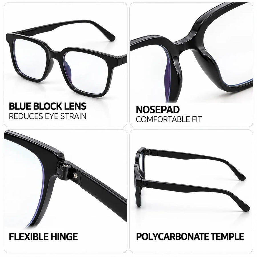 Celestia | Black Medium Full Rim Wayfarer Computer Glasses for Men & Women [Blue Block]