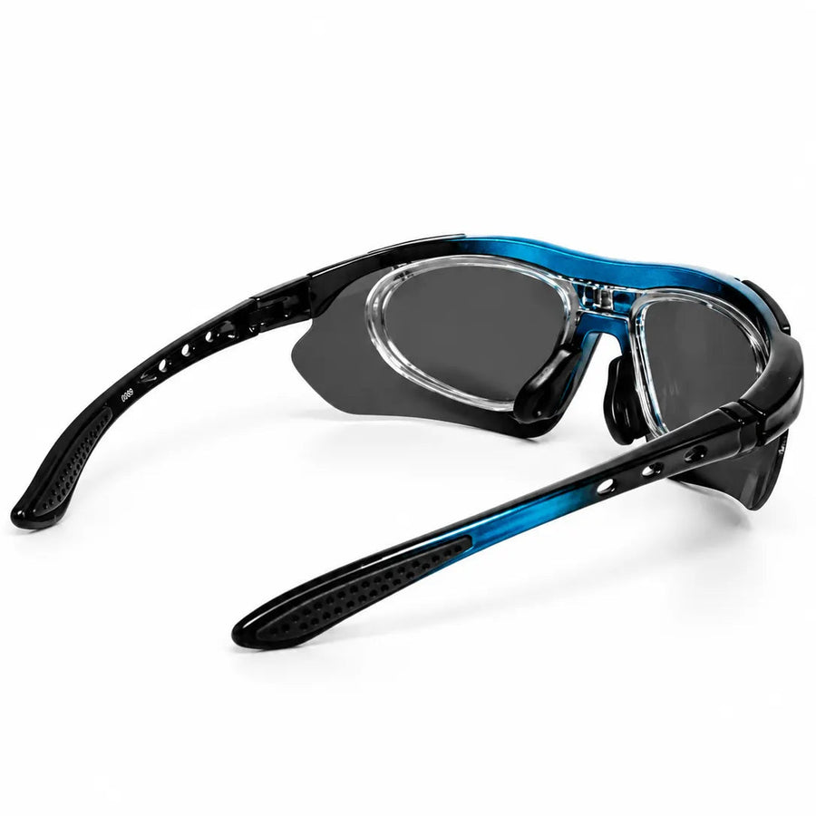 Valkor | Blue & Black Free Size Half Rim Shield Sports Sunglasses for Men & Women Changeable Lens  [Polarized]