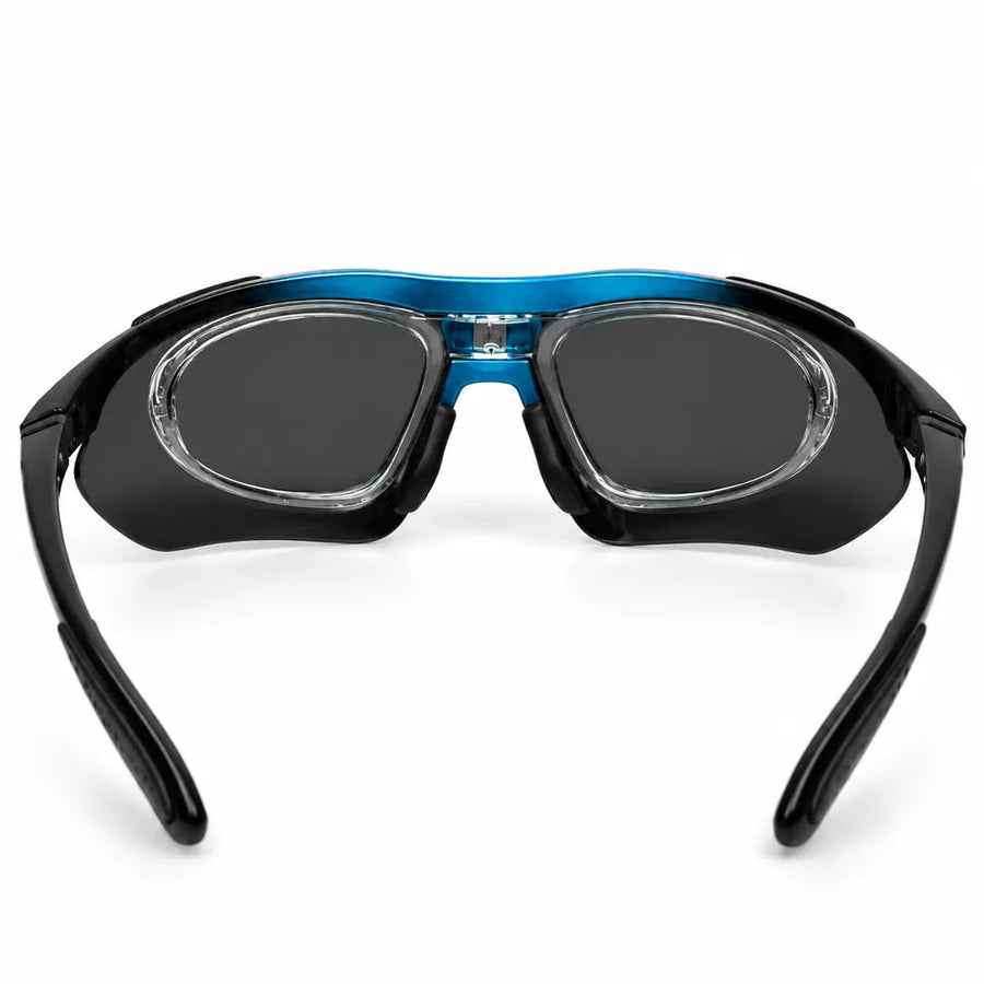 Valkor | Blue & Black Free Size Half Rim Shield Sports Sunglasses for Men & Women Changeable Lens  [Polarized]