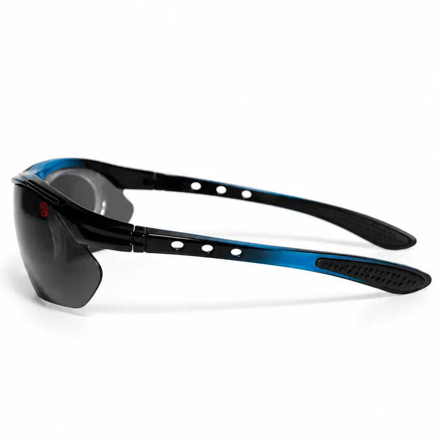 Valkor | Blue & Black Free Size Half Rim Shield Sports Sunglasses for Men & Women Changeable Lens  [Polarized]