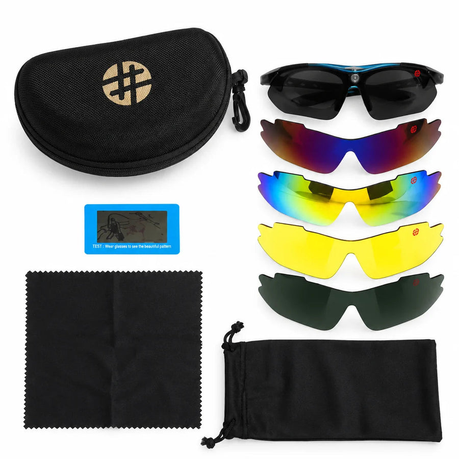 Valkor | Blue & Black Free Size Half Rim Shield Sports Sunglasses for Men & Women Changeable Lens  [Polarized]