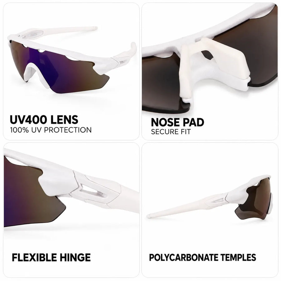 Chronos | White Medium Half Rim Shield Sports Sunglasses for Men & Women [UV-protected]