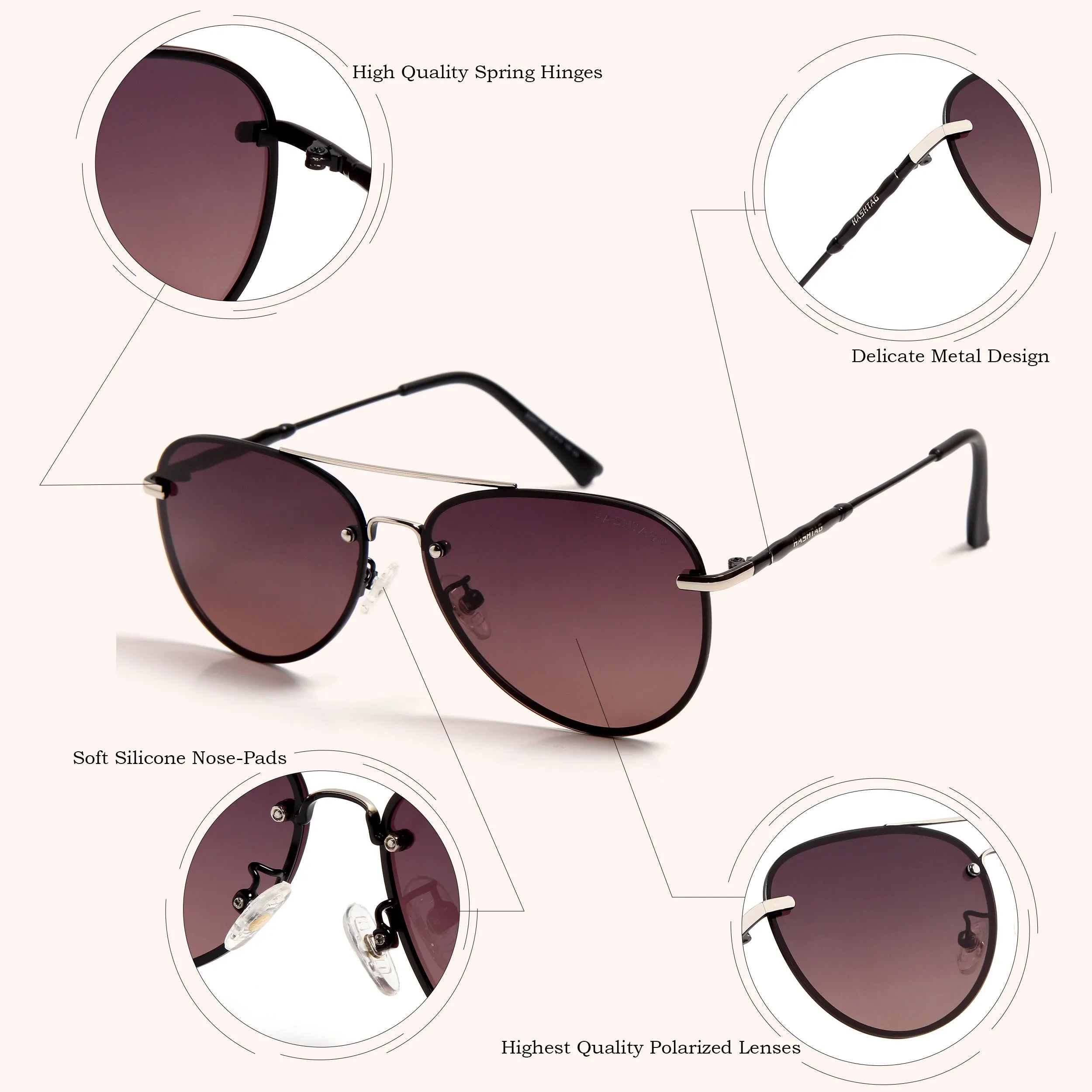 Nuvia | Silver & Black Medium Full Rim Aviator Sunglasses for Men & Women [Polarized]