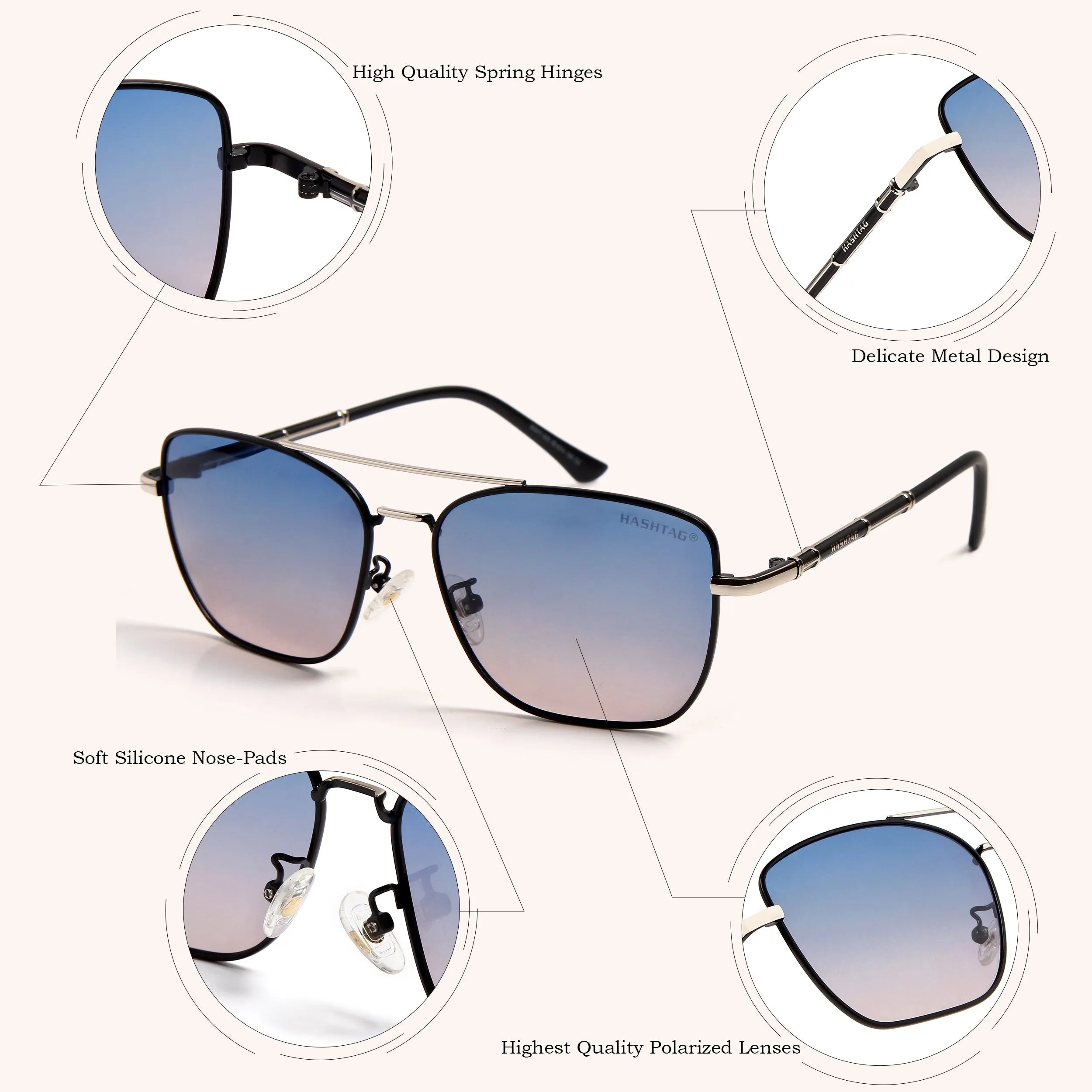 Enira | Gradient Blue Large Full Rim RECTANGLE Sunglasses for Men & Women [Polarized]