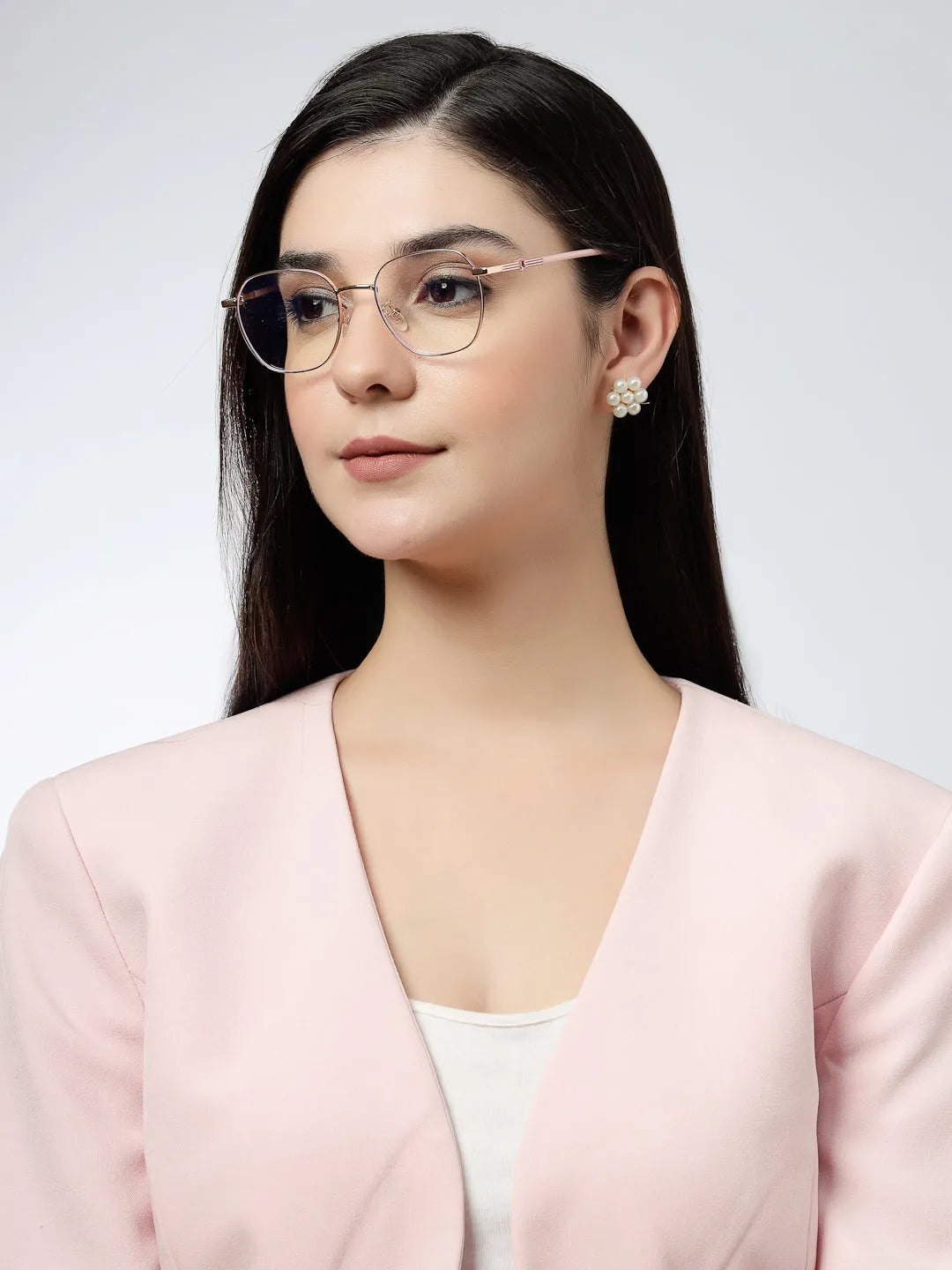 Frostis | Rose Gold Small Full Rim Hexagonal Computer Glasses for Men & Women [Blue Block]