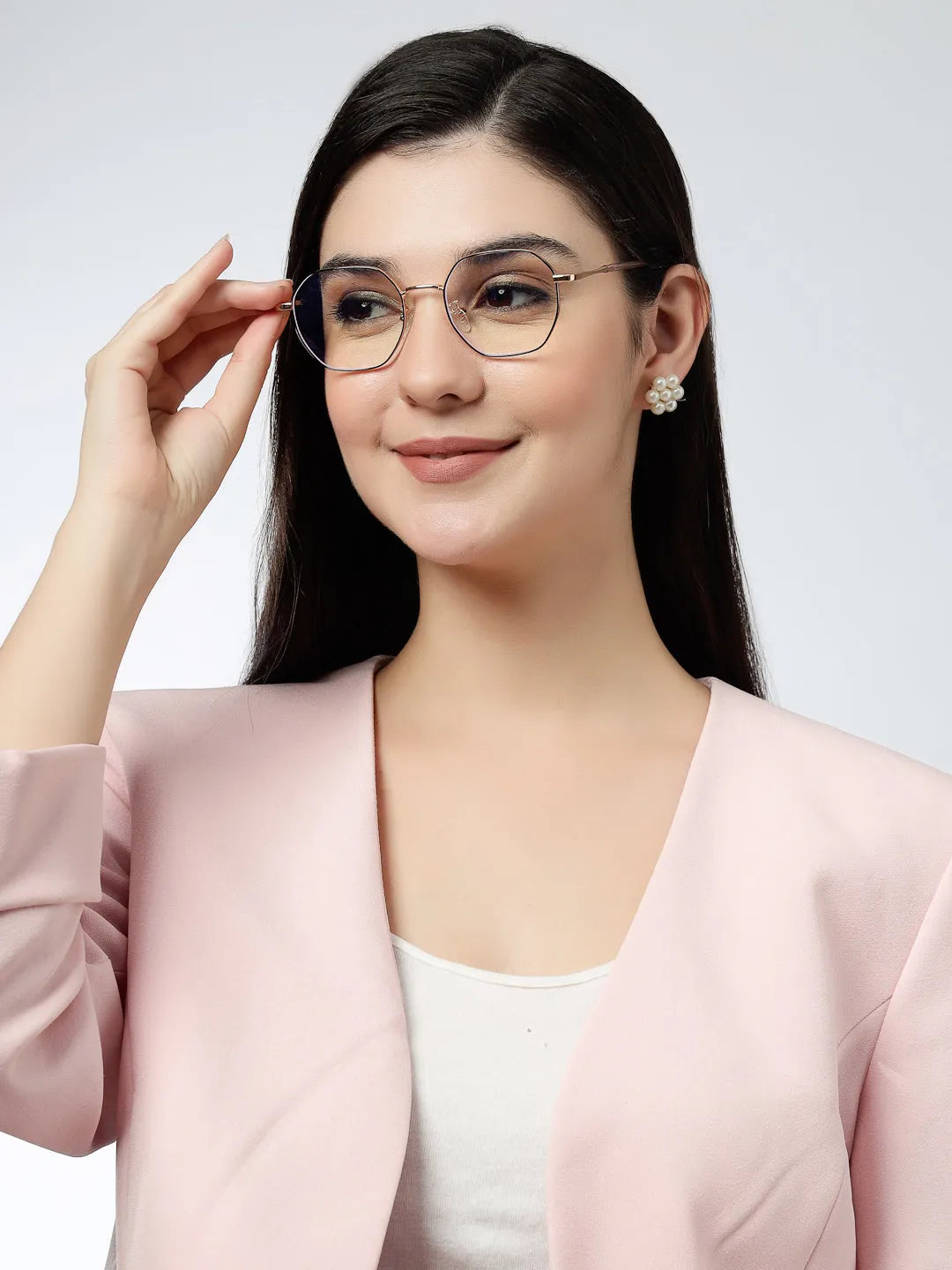 Dravon | Golden Rose & Black Medium Full Rim Hexagonal Computer Glasses for Men & Women [Blue Block]