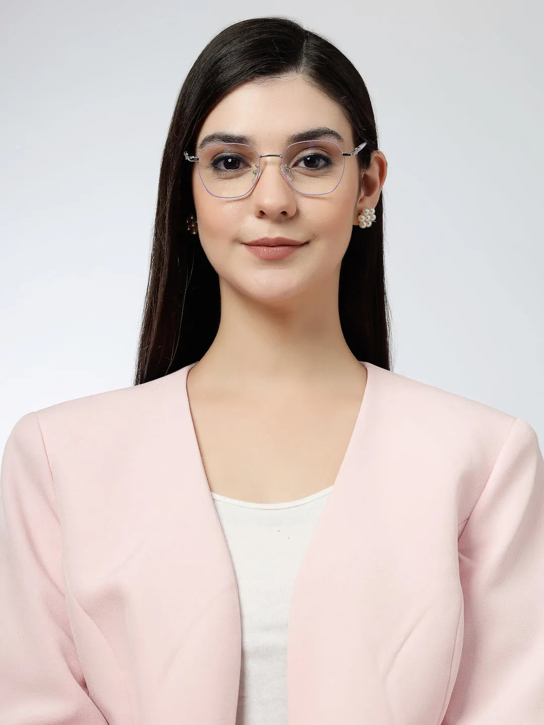 Frostis | Silver & Purple Small Full Rim Hexagonal Computer Glasses for Men & Women [Blue Block]