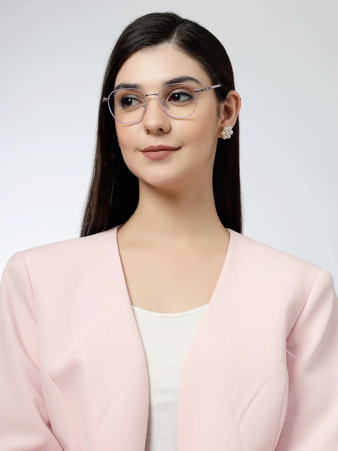 Frostis | Silver & Purple Small Full Rim Hexagonal Computer Glasses for Men & Women [Blue Block]