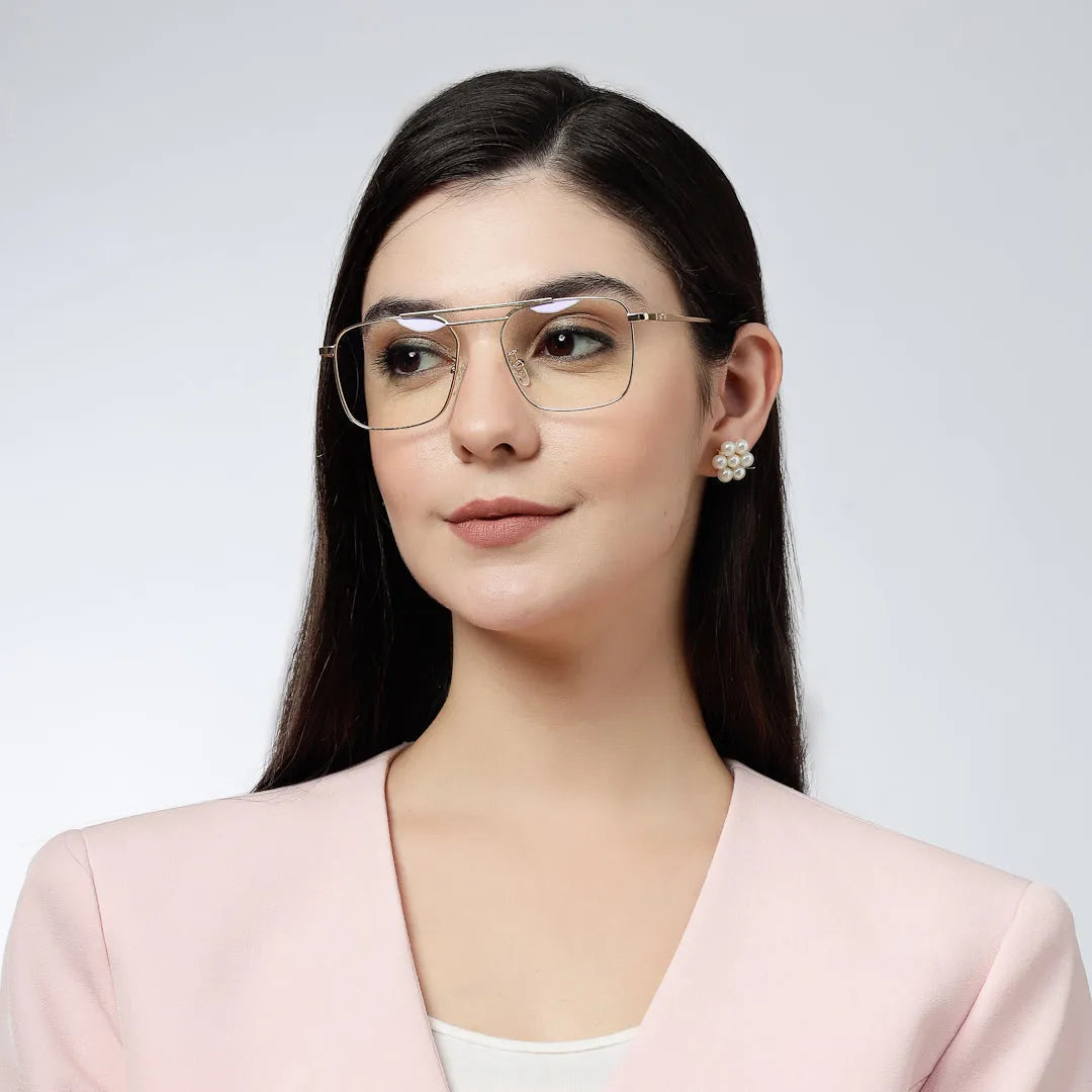 Neuron | Golden Medium Full Rim RECTANGLE Computer Glasses for Men & Women [Blue Block]