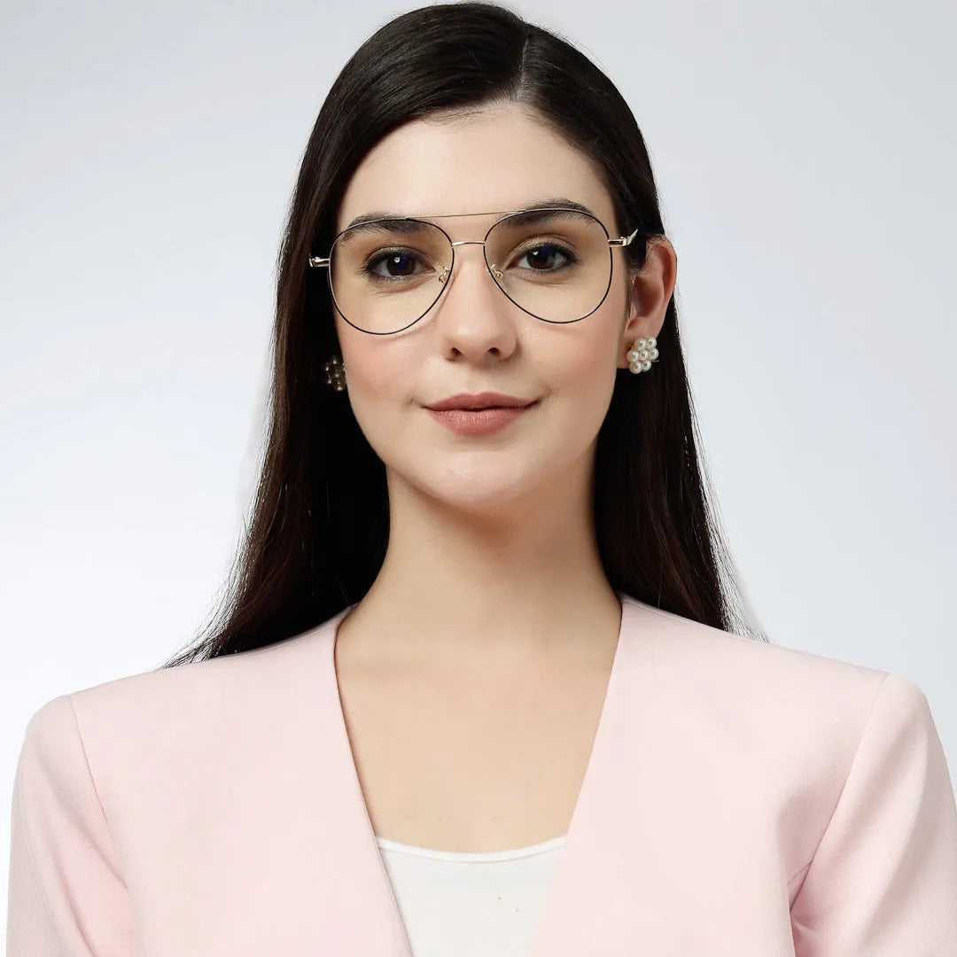 Gravion | Black & Golden Medium Full Rim Aviator Computer Glasses for Men & Women [Blue Block]