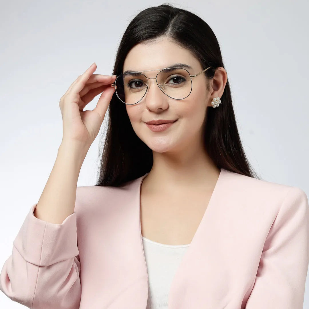Gravion | Black & Golden Medium Full Rim Aviator Computer Glasses for Men & Women [Blue Block]