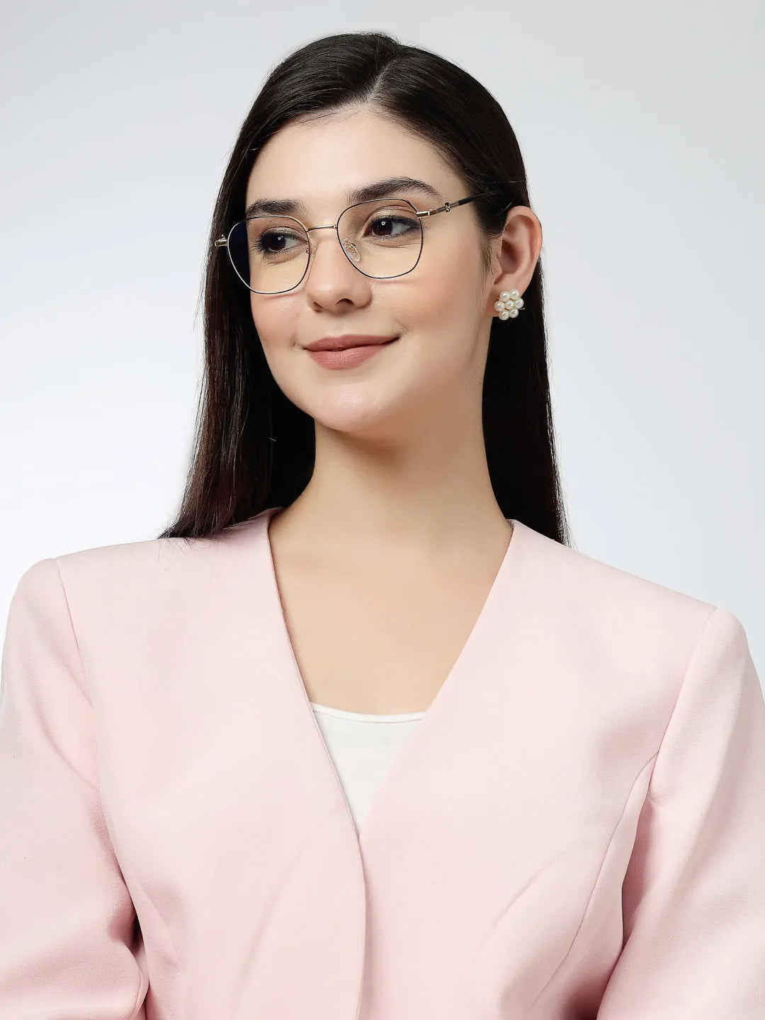 Frostis | Black & Gold Small Full Rim Hexagonal Computer Glasses for Men & Women [Blue Block]