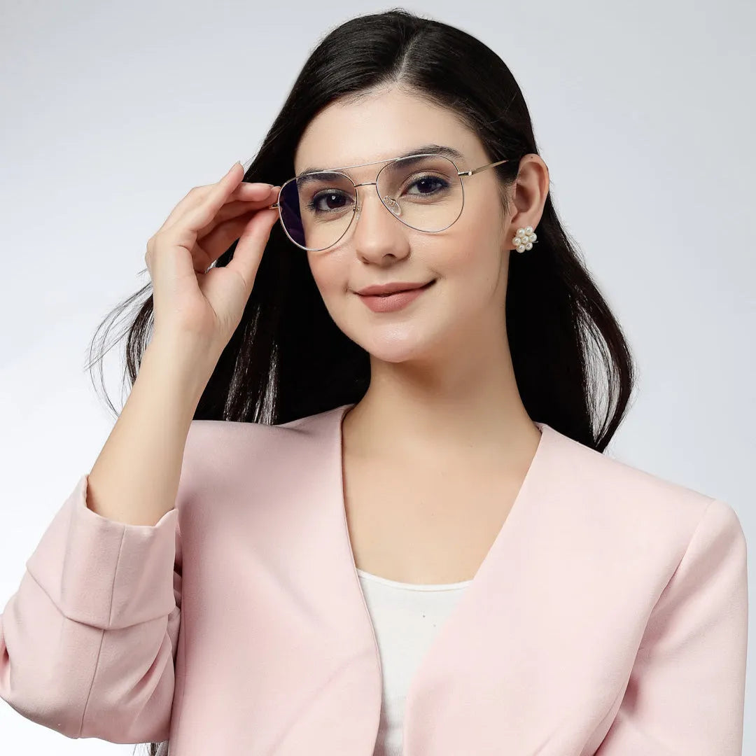 Gravion | Golden Medium Full Rim Aviator Computer Glasses for Men & Women [Blue Block]