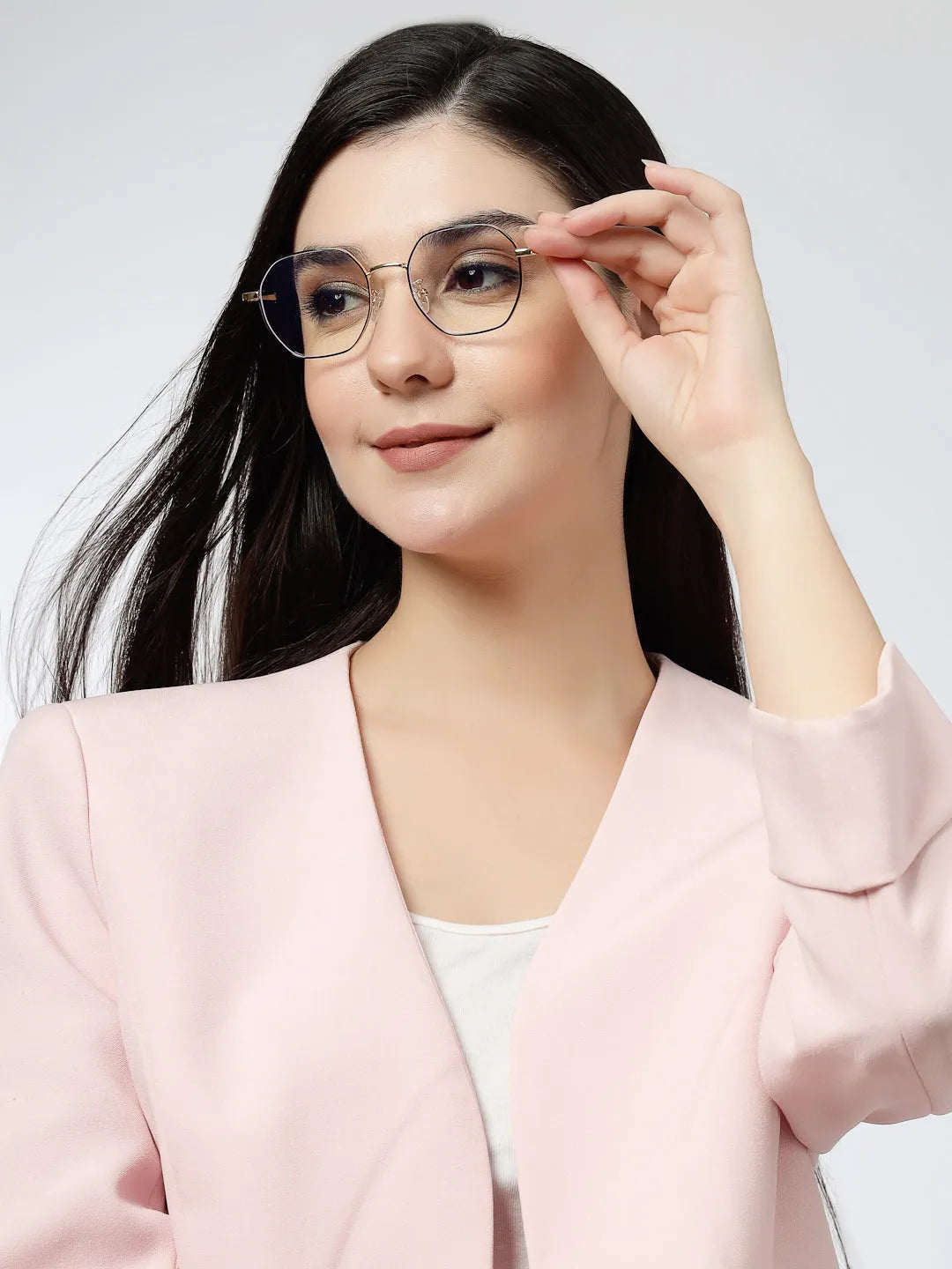 Dravon | Golden & Black Medium Full Rim Hexagonal Computer Glasses for Men & Women [Blue Block]