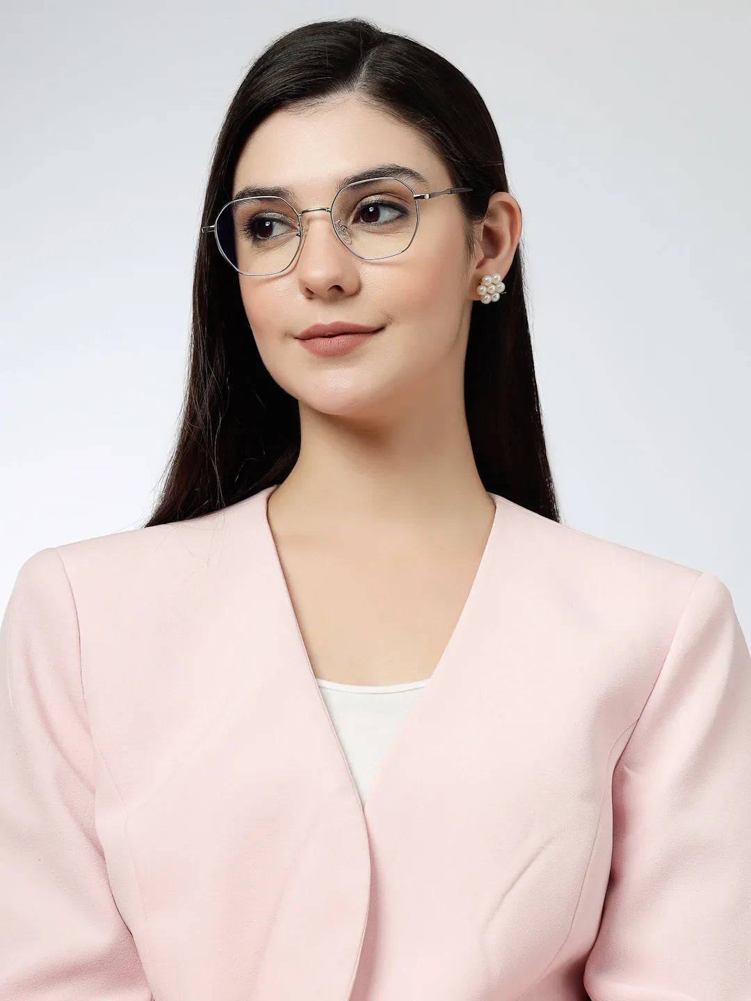 Dravon | Silver Medium Full Rim Hexagonal Computer Glasses for Men & Women [Blue Block]