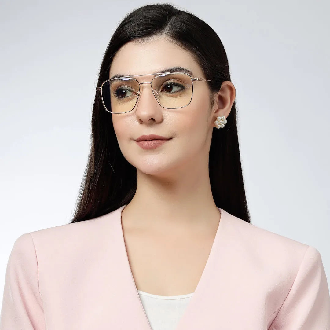 Nova | Golden Medium Full Rim Square Computer Glasses for Men & Women [Blue Block]
