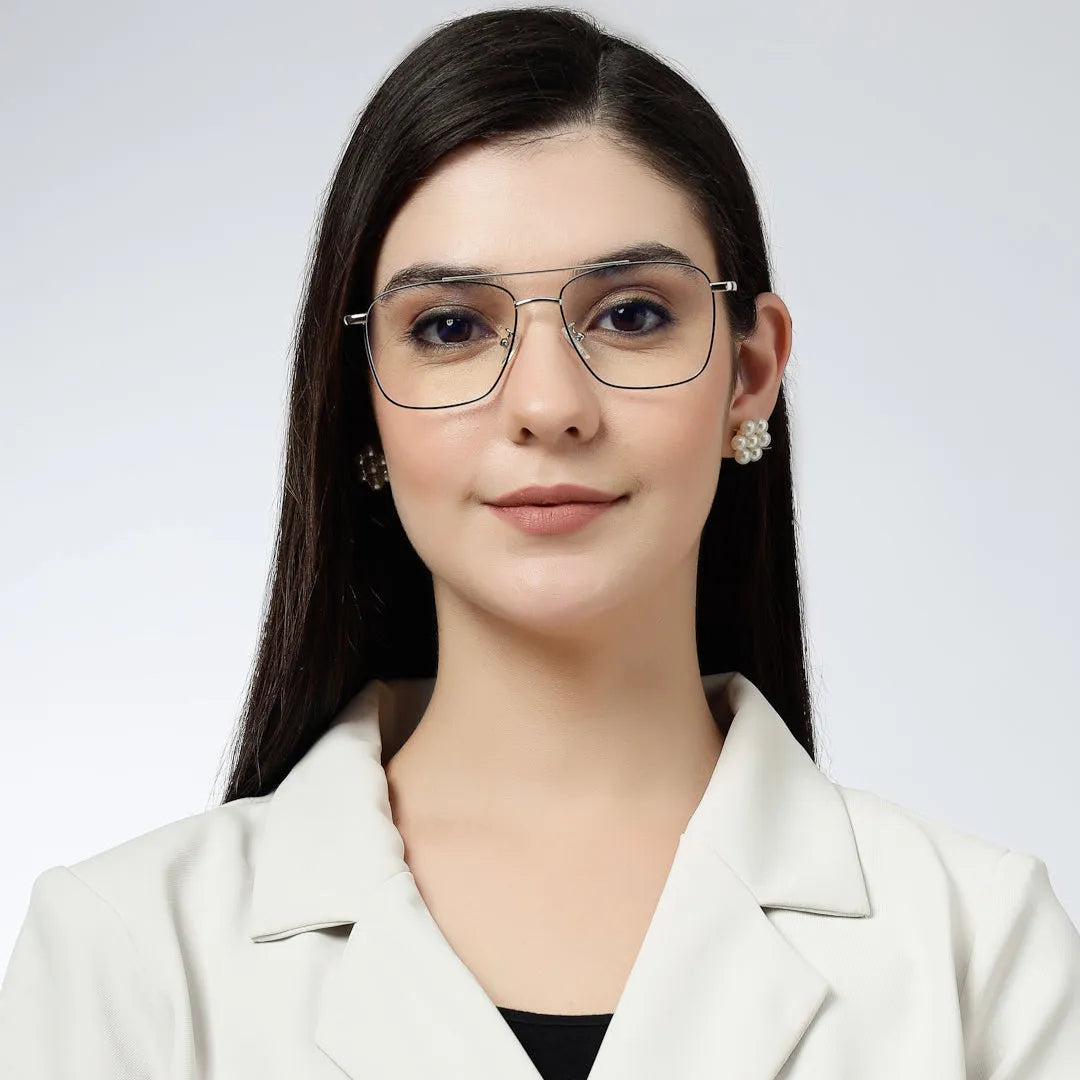 Nova | Black & Silver Medium Full Rim Square Computer Glasses for Men & Women [Blue Block]