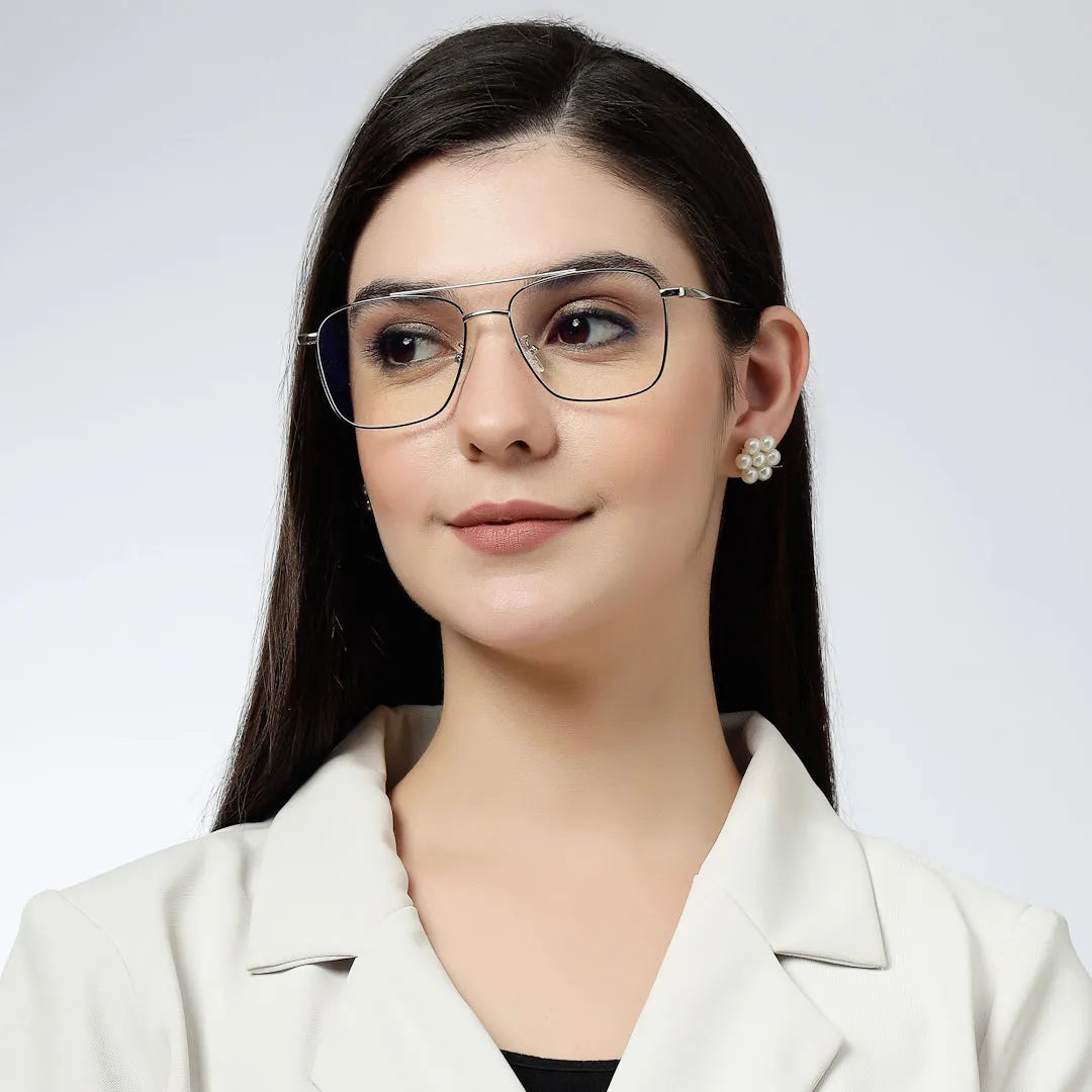 Nova | Black & Silver Medium Full Rim Square Computer Glasses for Men & Women [Blue Block]