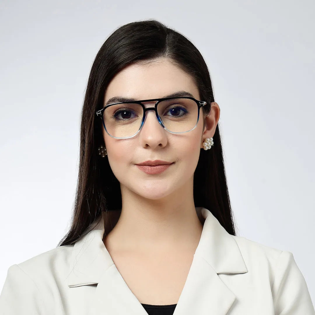 Aegira | Gradient Black Blue Small Full Rim Square Computer Glasses for Men & Women [Blue Block]