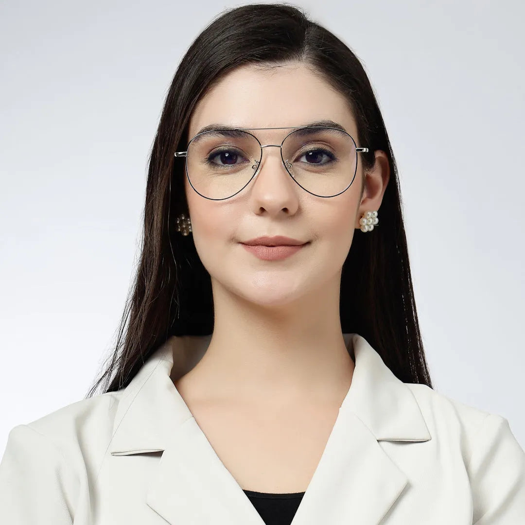 Gravion | Silver & Black Medium Full Rim Aviator Computer Glasses for Men & Women [Blue Block]